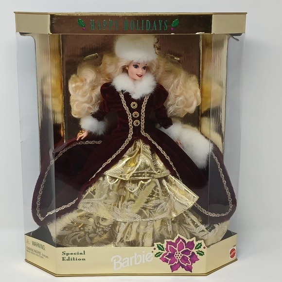 Mattel Other - Happy Holidays Special Edition 1996 Barbie Doll 15646 Burgundy White Gold In Box